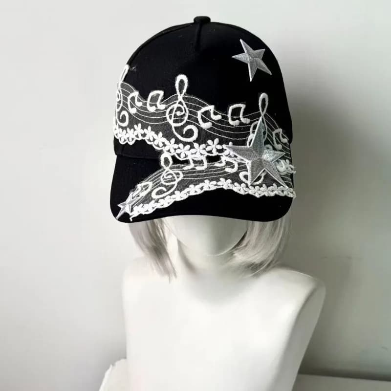Korean Style Y2K Kpop Gothic Vintage Black Baseball Cap Fashion Streetwear Embroidered Soft Top Distressed Washed Hat for Women