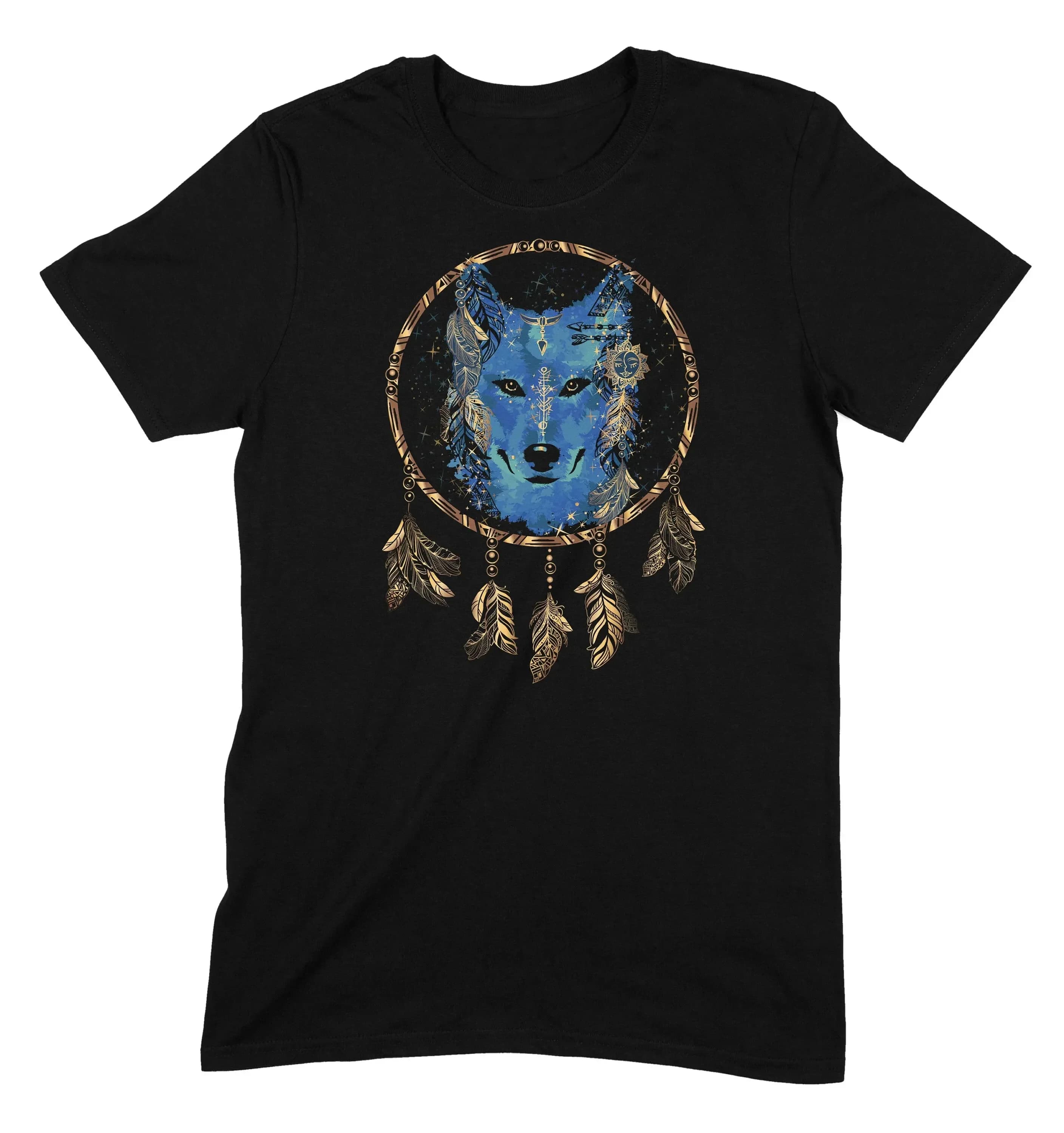 Wolf Dreamcatcher Blue Gold Boho Hipster Men's T Shirt