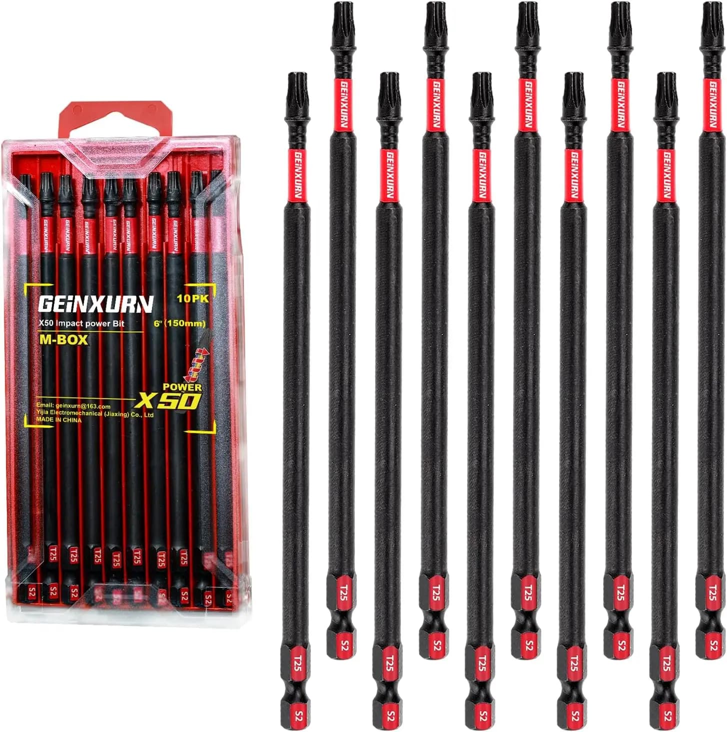 Set di 10 Punte per Cacciavite Magnetiche T25 Resistenti agli Urti # 25 punte Torx, punte a stella in acciaio legato S2 con scatola portaoggetti M-Box