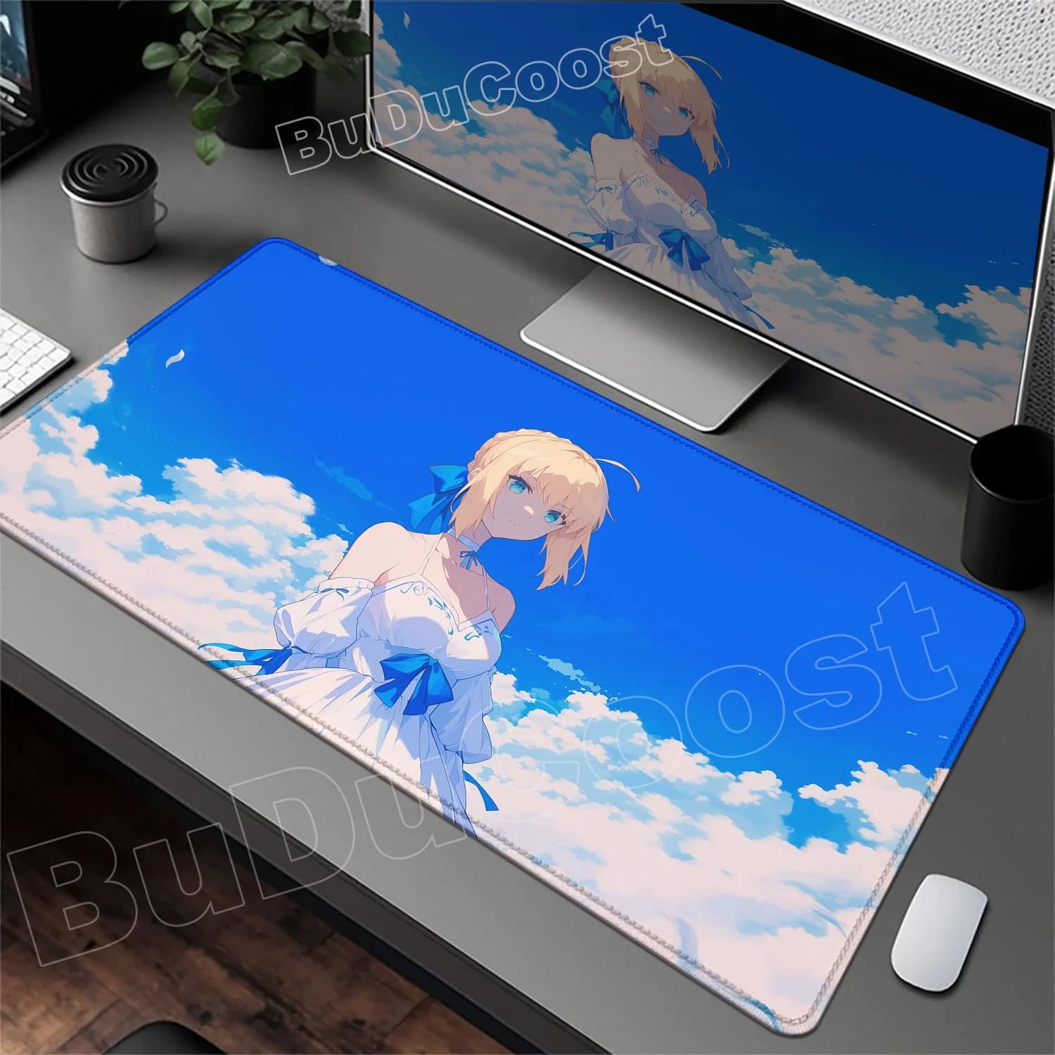 Tappetino per mouse Anime Many Pretty Fate Saber 700 × 400mm Tappetino per scrivania in gomma antiscivolo Tappetino per mouse per ragazza Kawaii Tappetino per tastiera da gioco Tappetino per mouse XXL