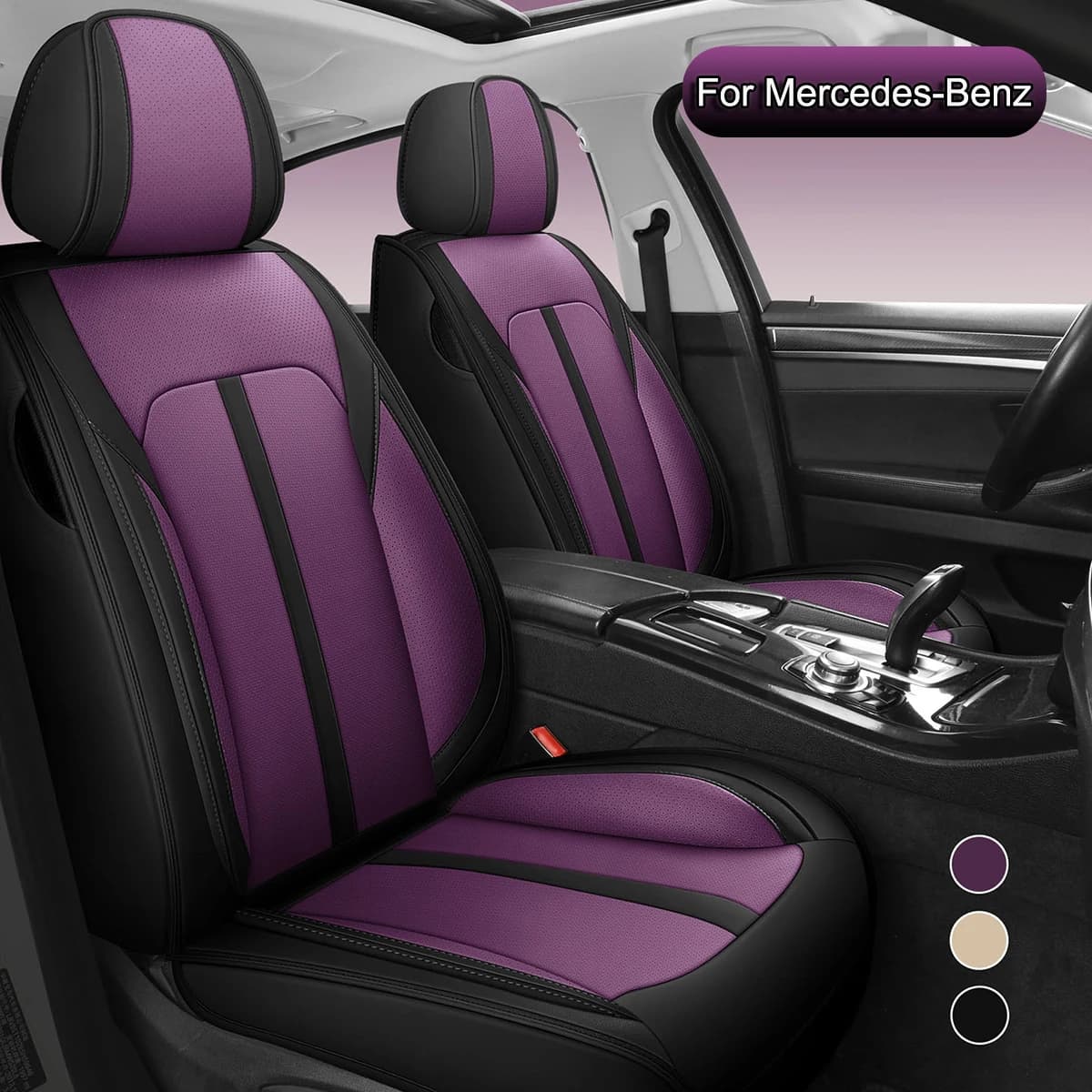 Complete set of PU leather car seat covers, suitable for Mercedes-Benz Class C, Class E, Class A, GLC, GLA, GLE, EQC