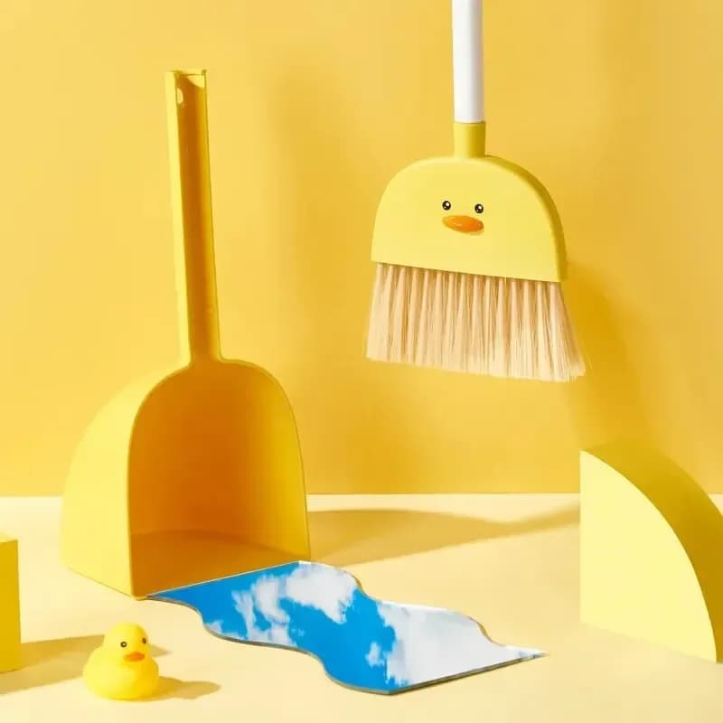 Set mini scopa e paletta per bambini in PP per alimenti, set da tre pezzi, strumenti per la pulizia, giocattolo per bambini, combo di dimensioni ridotte