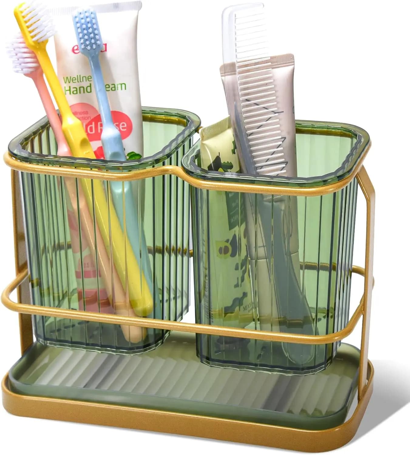 Portaspazzolini da Parete per 2 Tazze, Organizzatore per Bagno con Separazione Asciutto/Bagnato per Famiglia