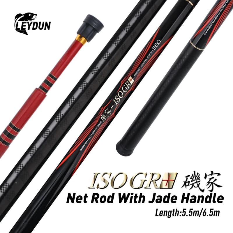 LEYDUN Canna telescopica Super Hard Rock Fishing Dip Net Pole Pesca in mare Diddle Net Strumenti per la pesca 5.5m 6.5m