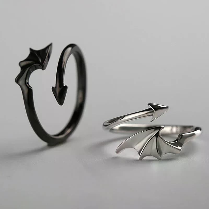 Punk Little D Dragon Gothic Vampire Angel Wings Rings Opening Adjustable Ring Halloween Party Jewelry Gift