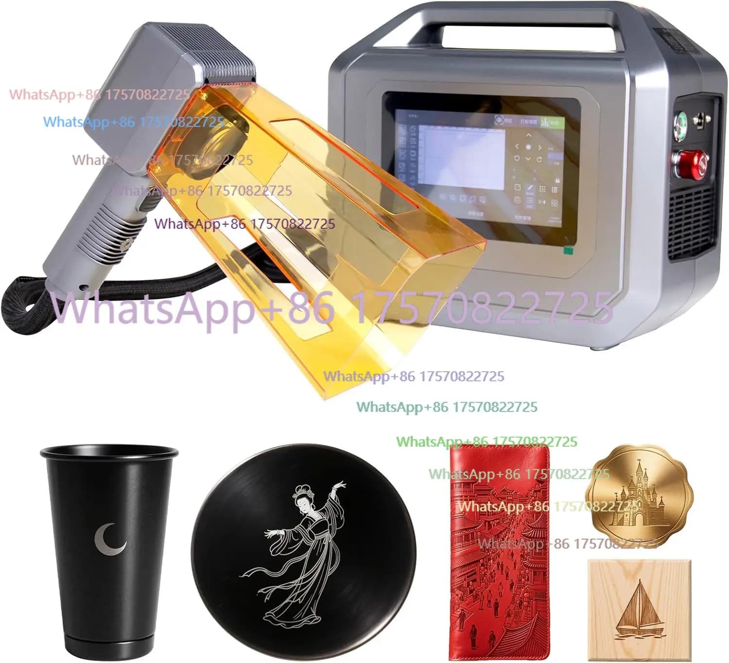 Incisore laser a fibra portatile da 20W, macchina per marcatura laser palmare con lente da 100 * 100 mm, funzionamento a batteria