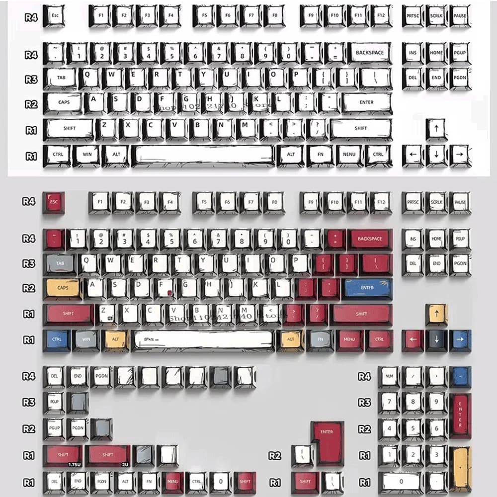 Copritasti anime con tasti 74/135, disponibili in russo, materiale PBT, altezza originale, adatti per tastiere meccaniche sostituibili a caldo
