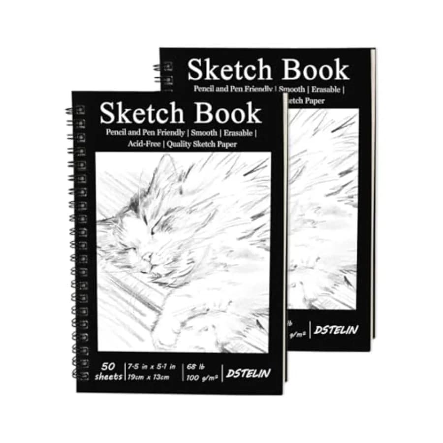 2 Pack Spiral Bound Sketchbooks 100 GSM Sketch Paper,50 Sheets per Pack, 7.5" x 5.1" Sketchbook with Black Hard Cover for Paint