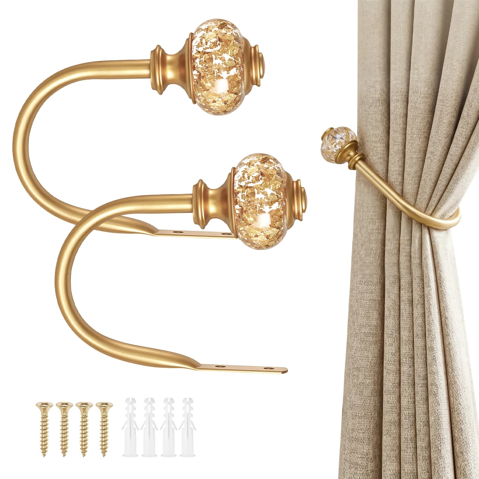 2 Pcs Curtain Holdbacks Decorative Curtain Tie Back U Shaped Wall Mounted Metal Curtains Hold Back for Bedroom Living Room Walls