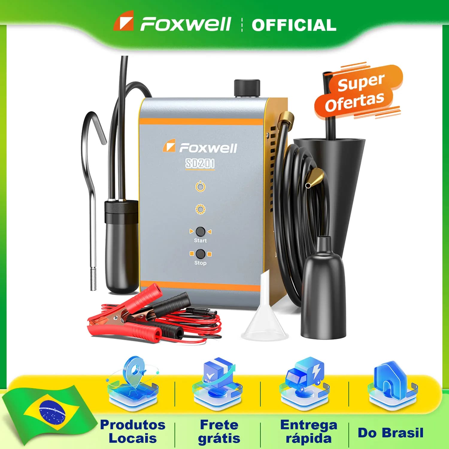 FOXWELL SD201 Macchina del Fumo per Auto con Pompa d'Aria Integrata, Rilevatore di Fumo EVAP, Tester di Perdite di Fumo per Sistema di Tubazioni Carburante e Vuoto