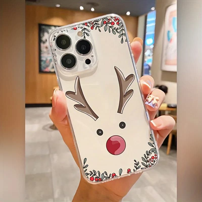 Modello testa di renna di Natale Nuova custodia per telefono in TPU trasparente alla moda, adatta per iPhone 17 Air Pro Max iPhone 16 15 14 13 12 11 XS Xr X 7 8 12/13 Mini Plus Pro Max Se, adatta per regali di compleanno/feste/famiglie/amigos/casoppia