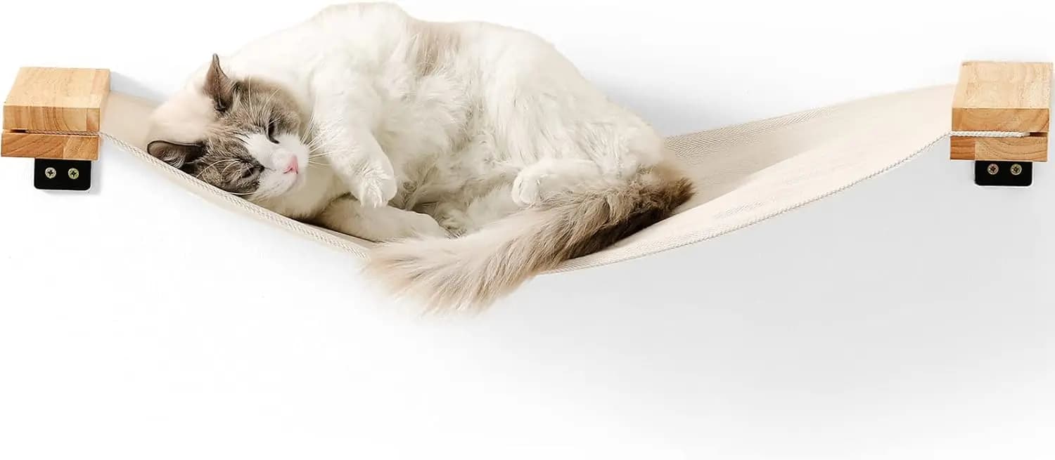 Mobili da parete per gatti, mensole amaca per gatti da 34 x 13 pollici, posatoio per gattini da finestra in legno di gomma, facile installazione fai-da-te