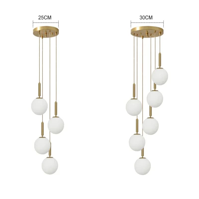 Lampadari a sospensione in vetro nordico a LED Lampadari a sfera di latte nero in ottone Illuminazione per camera da letto Sala da pranzo Scale Lampada a sospensione a soffitto Lustres