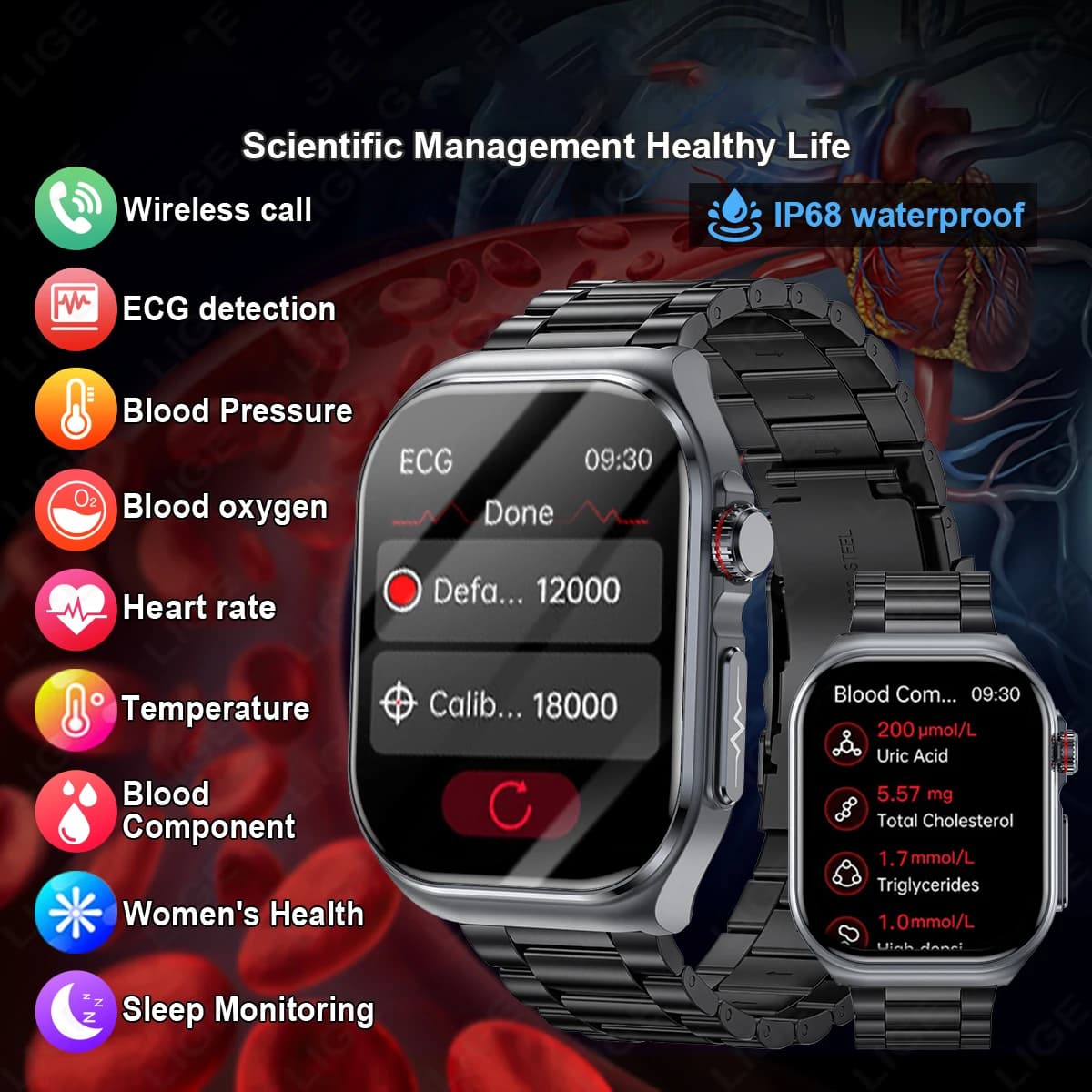 LIGE AMOLED Watch Smart ET585 Men ECG Composite In Blood Health Monitoring Bluetooth Call Women Sport Fitness Tracker Smartwatch
