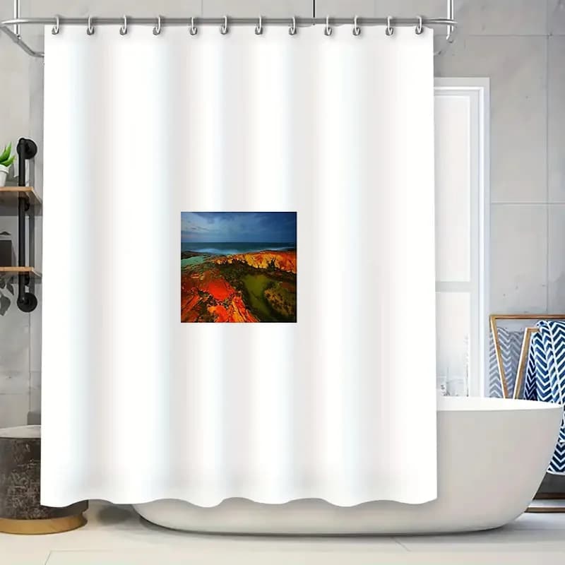 Tenda da doccia con tramonto costiero Decorazione da bagno a tema spiaggia Onda oceanica Appeso a parete Tessili artistici per la casa Stile moderno