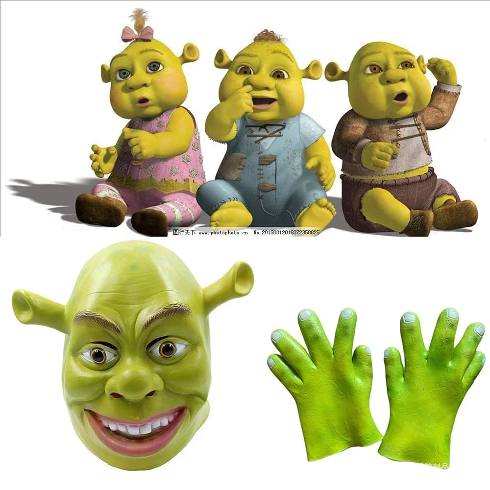 Maschera in lattice di Shrek, il mostro verde, con guanti, per cosplay cinematografico, maschera da animale per adulti, per feste di Halloween, costumi e travestimenti.