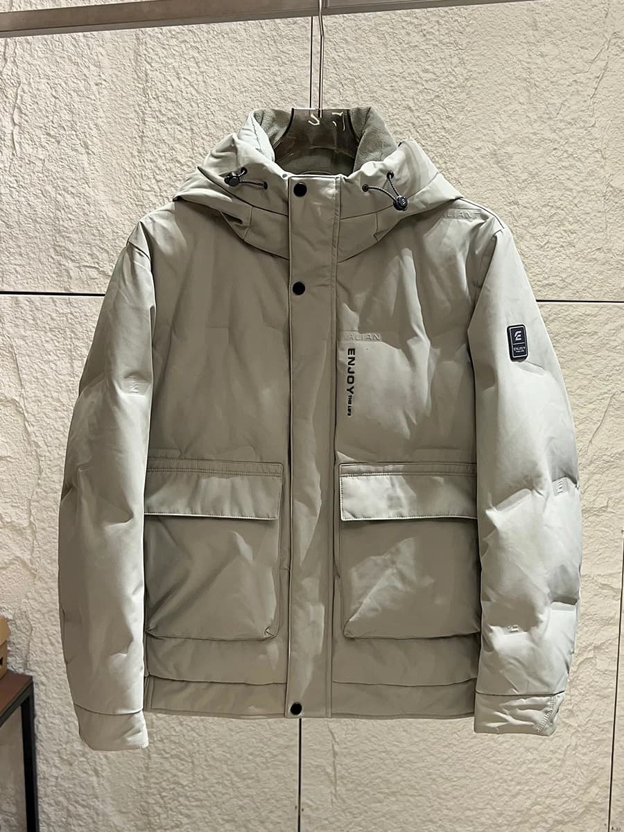 H Series Men's Puffer Jacket 90 Duck down Filled Hooded Coat with Large Pockets Warmth Outdoor Style Casual Wear Long Sleeve