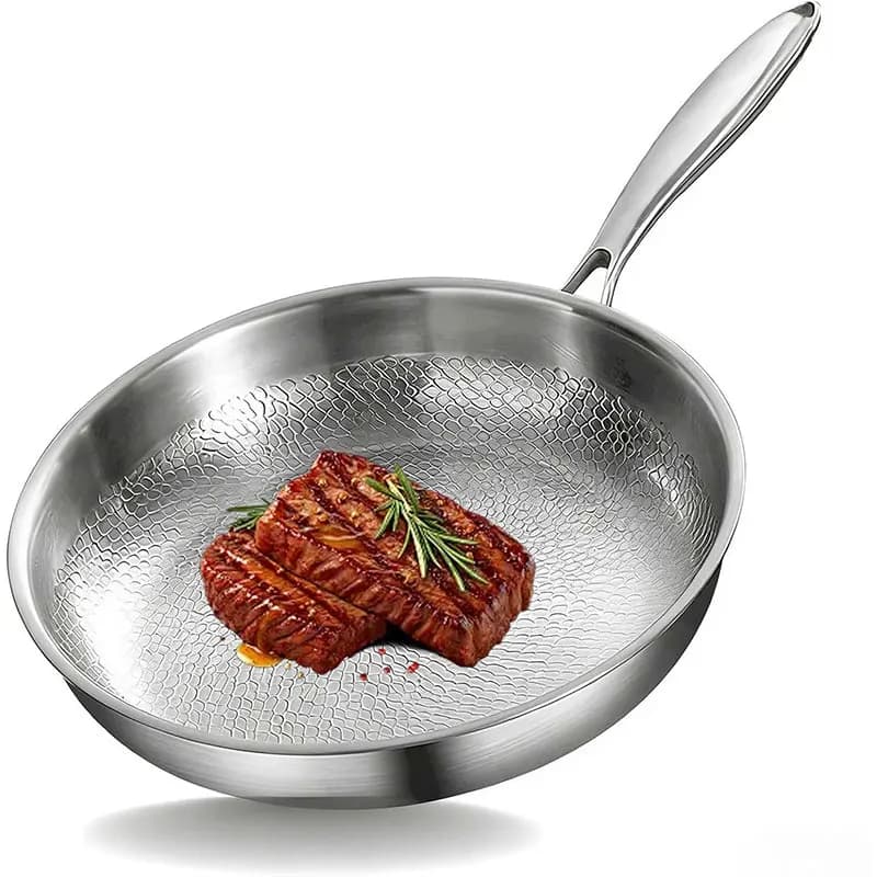 Padella in acciaio inossidabile a 3 strati da 10”/11”/12” Padelle da cucina a 3 strati per riscaldamento rapido con manici ergonomici
