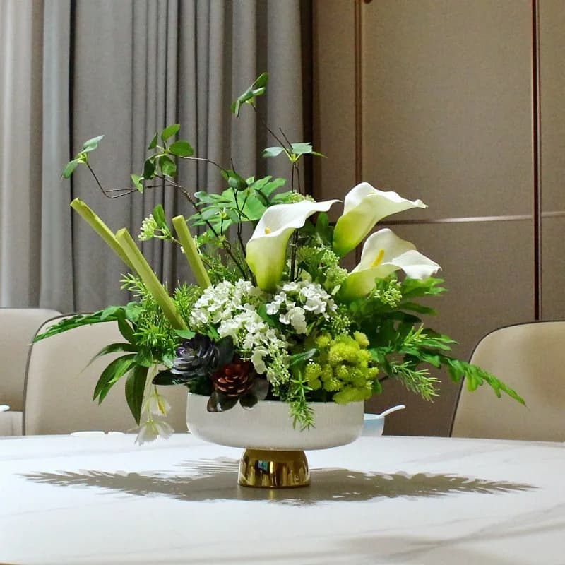 Dining table flower pendulum light luxury rock slab round table middle turntable high simulation fake