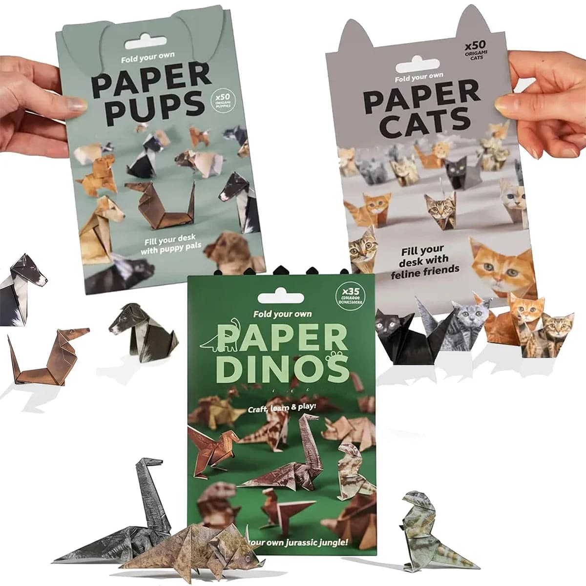 DIY Paper Cats - 50 DIY Origami, 3D Foldable Paper Cat Pups Dinos Models,Perfect Desktop Origami Decoration Creative Gift