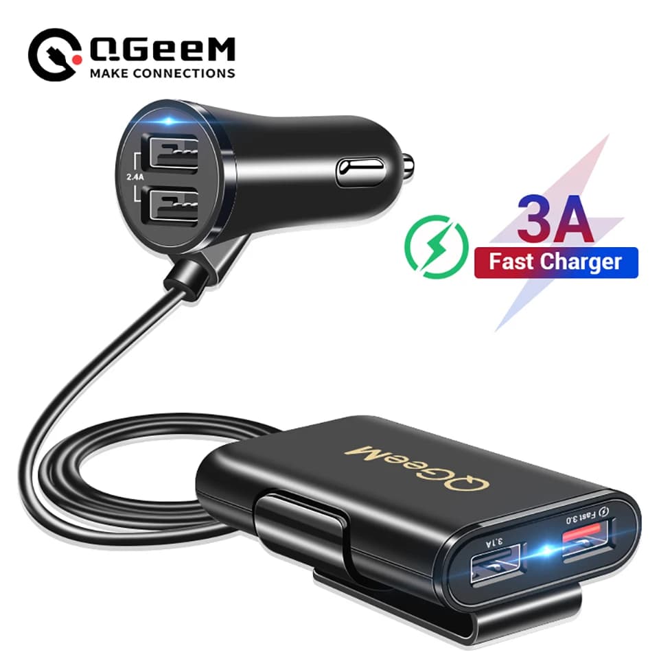 QGEEM 4 USB QC 3.0 caricabatteria da auto Quick Charge 3.0 telefono adattatore per caricabatterie anteriore posteriore veloce per auto spina per caricabatterie portatile per iPhone