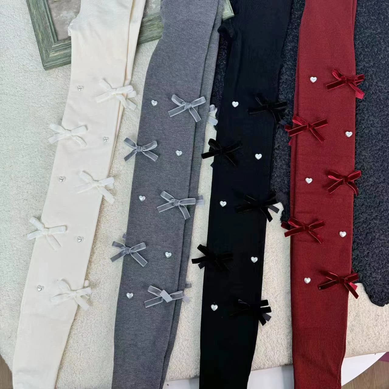 Giapponese Autunno e Inverno Dolce Fiocco Perla Collant Lolita Pile Pantaloni a nove punte Ragazza morbida Leggings carini Collant per le donne
