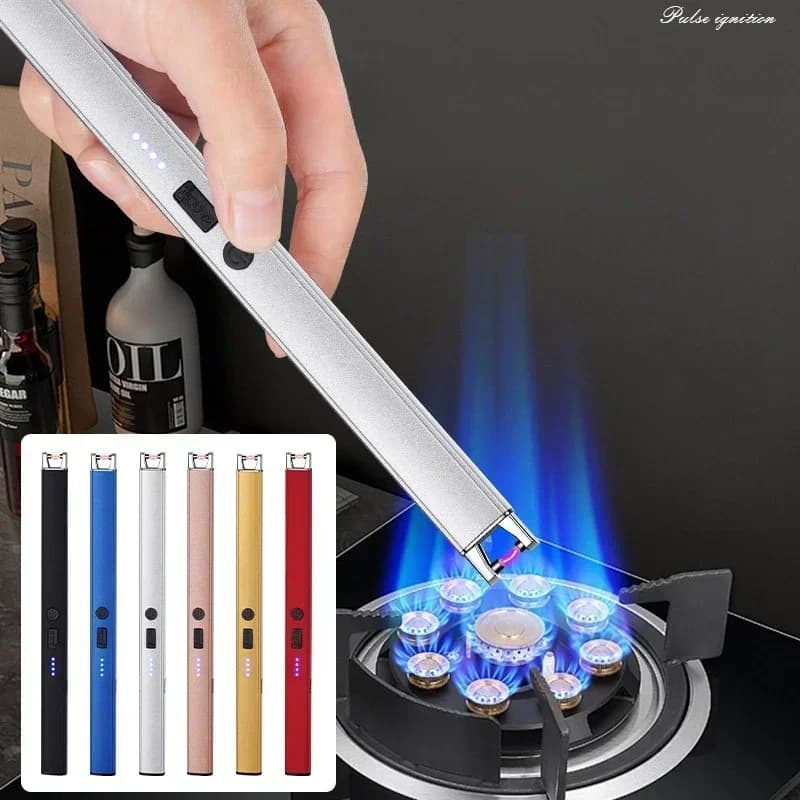 Accendino elettronico con accensione ad arco a impulsi antivento, blocco di sicurezza, display della batteria, accenditore da cucina per barbecue all'aperto, accendino elettrico USB