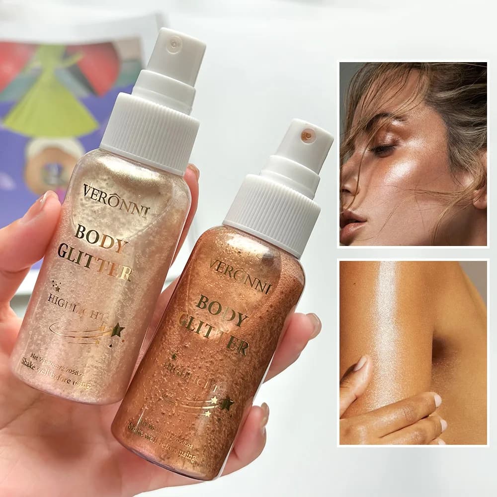Glow Shimmer Spray, illuminizzatore per il corpo evidenziatore liquido impermeabile con trucco glitterato per viso e corpo, a lunga durata per il festival