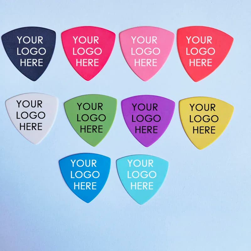 Plettri per chitarra Delrin a triangolo rotondo, personalizzazione, triangolo curvo, misuratore per plettro POM Derlin, 0,5 mm, 0,8 mm, 100 pezzi