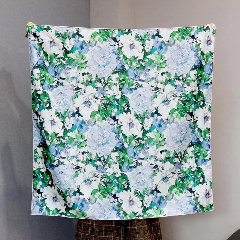 90CM Silk Scarf Luxury Square Bandanas Hand Rolled Edges Hijab Head Neck Accessories Women Lover Christmas Gift