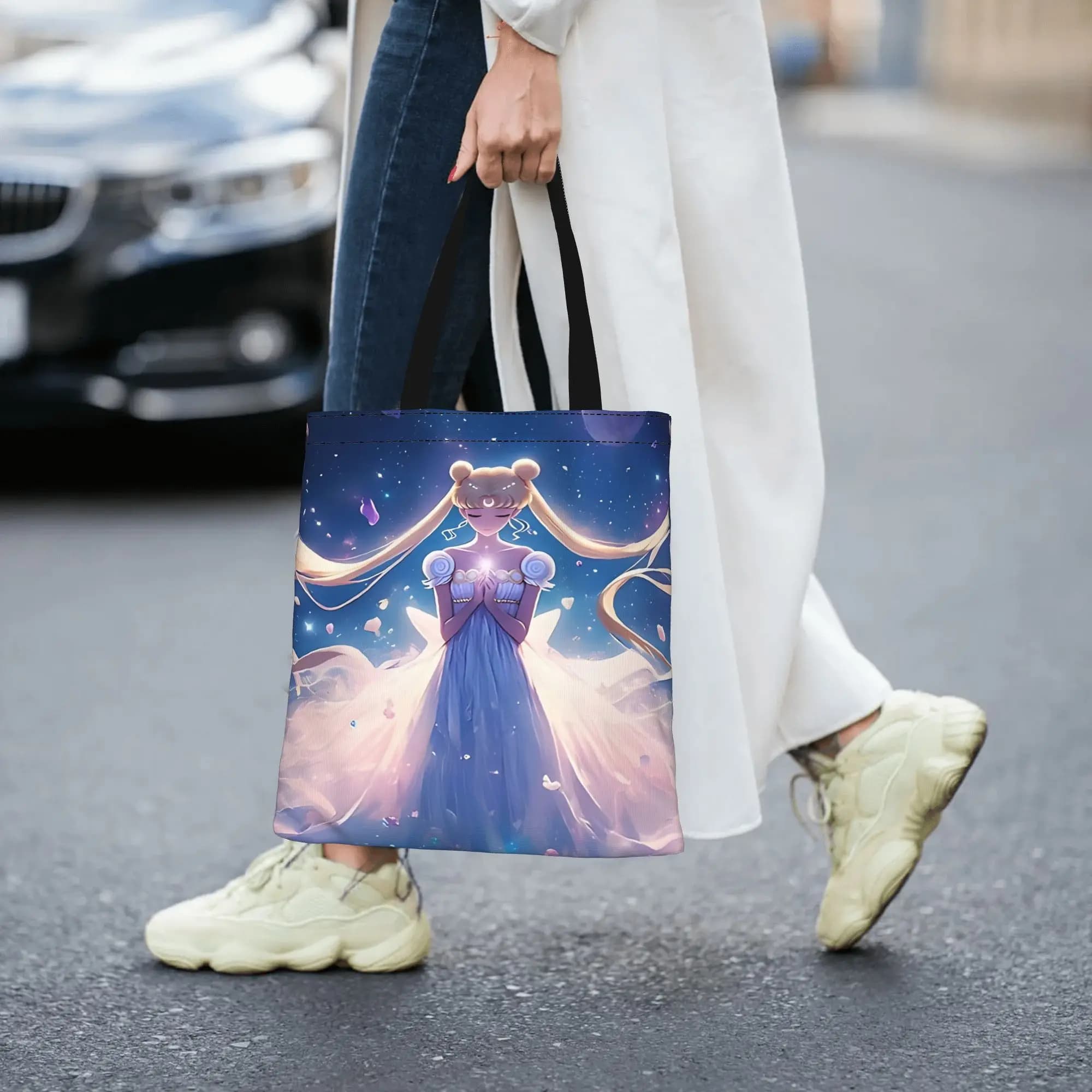 Borsa da donna 2026 Usagi, borsa tote in tela riutilizzabile a doppio lato, borsa a tracolla Sailor Moon