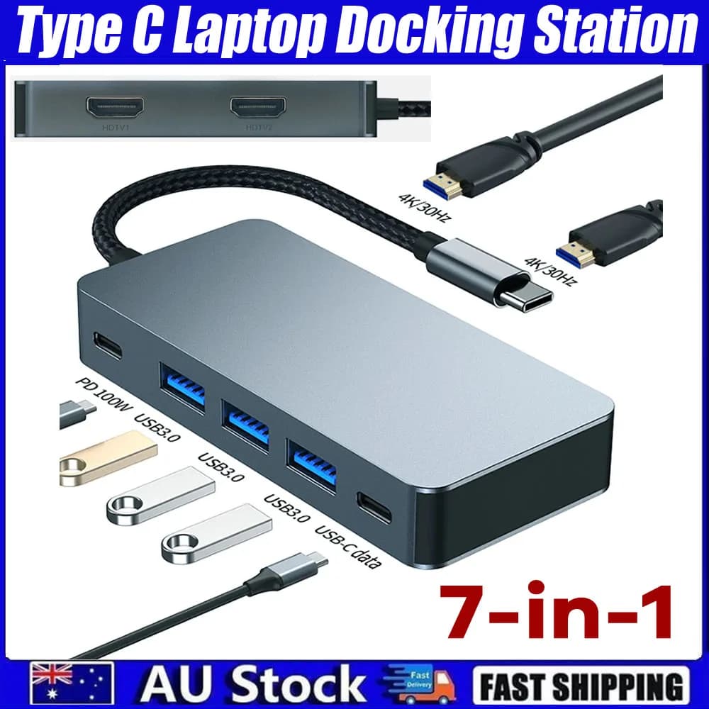 Docking Station per Laptop 7 in 1 Tipo C, Adattatore da USB C a Doppio HDMI per Doppio Monitor