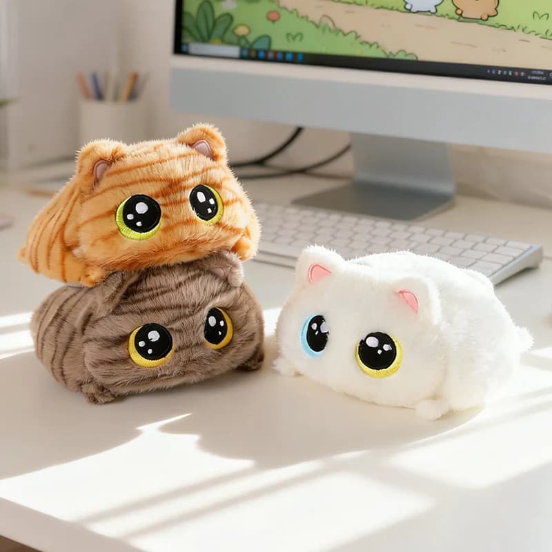 New Soft Lying Cat Plush Toy Cute Tabby Golden British Shorthair & Calico Stuffed Animals Stress Relief Plushies Desk Companion