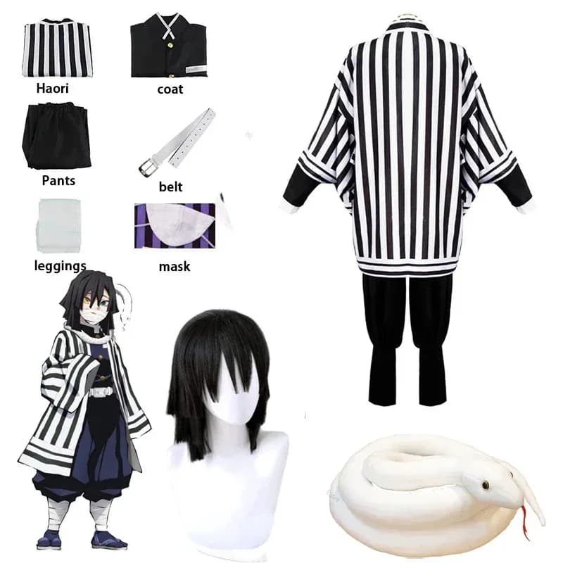 Demon Slayer Anime Iguro Obanai Haori Kimono Cosplay Parrucca Cobra Bianca Puntelli Costume di Halloween