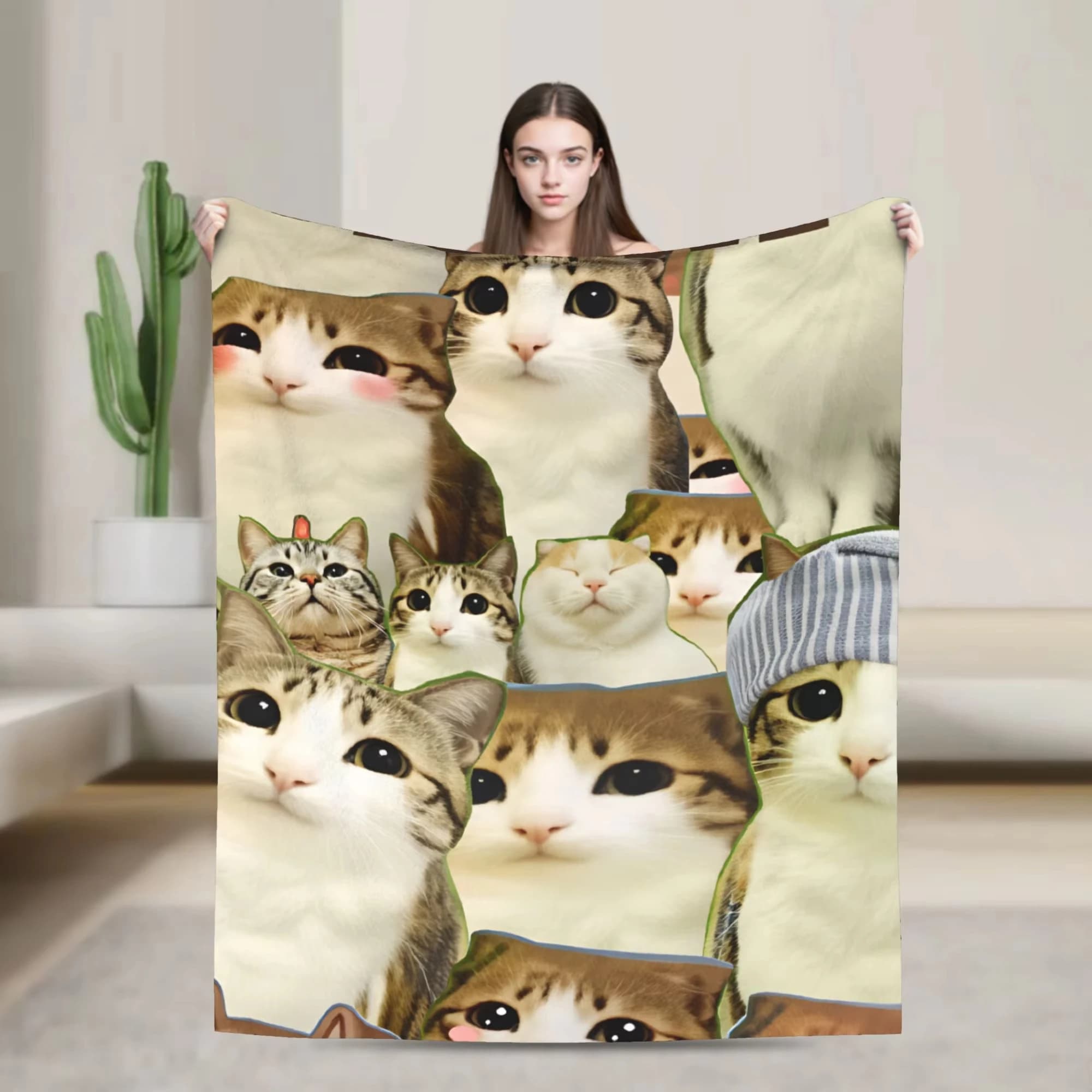 Coperta Decorativa Tema Gufo delle Nevi, Design Gatto Meow, in Flanella Spessa e Calda per Soggiorno