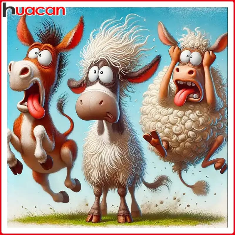 Huacan Crazy Animal Diamond Painting Sheep And Donkey 5D Diamond Mosaic Embroidery Kits Funny Handmade Gift
