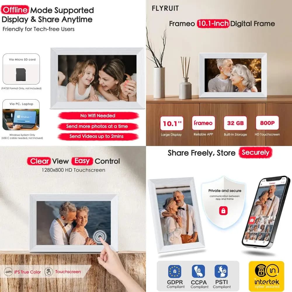 Cornice per foto digitale WiFi 10.1, touchscreen IPS HD 1280x800, 32 GB, condividi contenuti multimediali istantanei, regalo ideale per la casa e la famiglia