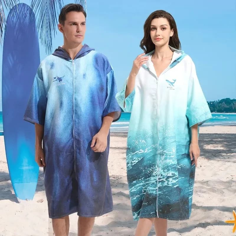 Poncho da Surf con Cappuccio, Asciugamano in Microfibra ad Asciugatura Rapida con Cerniera per Bagno, Spiaggia e Surf, per Uomini e Donne