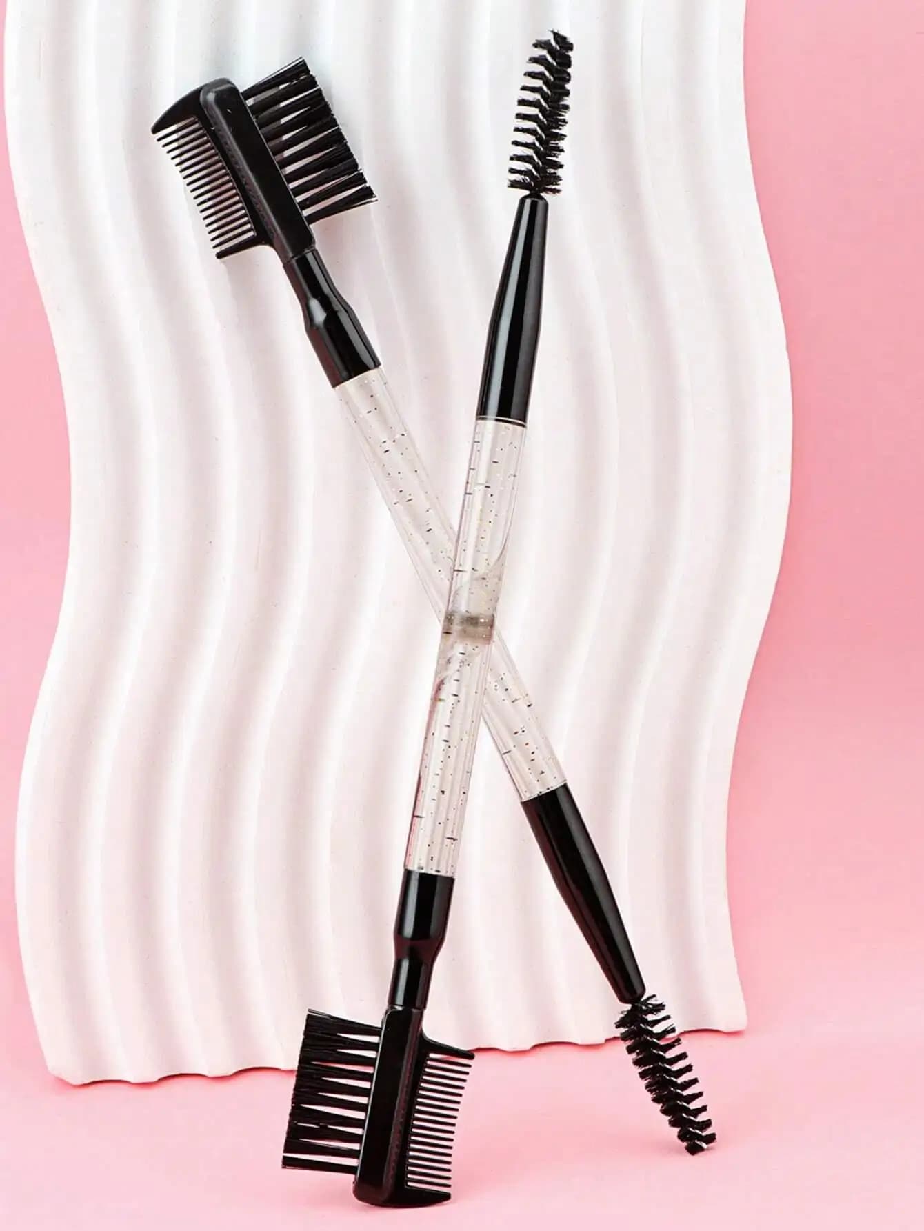 2 pieces, eyebrow comb and double-tip eyelash brush with transparent black handle, multi-purpose makeup brush, eyebrow brush, shading brush, spools, brush spools, gifts