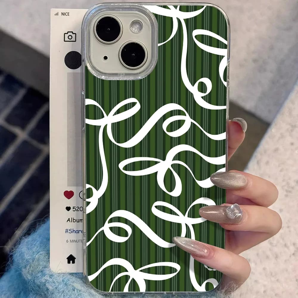Forest Green Stripe Hard Glacier texture Phone Case For iPhone 17 Pro Max 16 14 15 13 Pro 17 12 11 8 Plus X XR Shockproof Cover