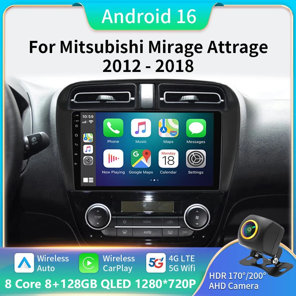 Android 16 9 "Per Mitsubishi Mirage Attrage 2012-2018 2019 Autoradio Space Star 2014 Navigazione Stereo Multimedia Tuning Schermo