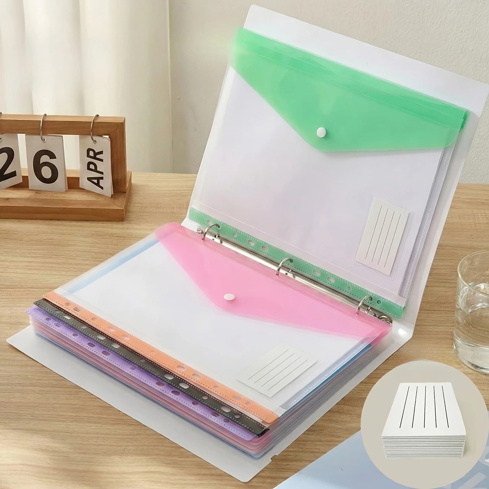 13pcs A4 Folders with Button 11-Ring Binder Pockets Heavy-Duty PP File Organizers with Locking Mechanism - A4 Binder Organizers