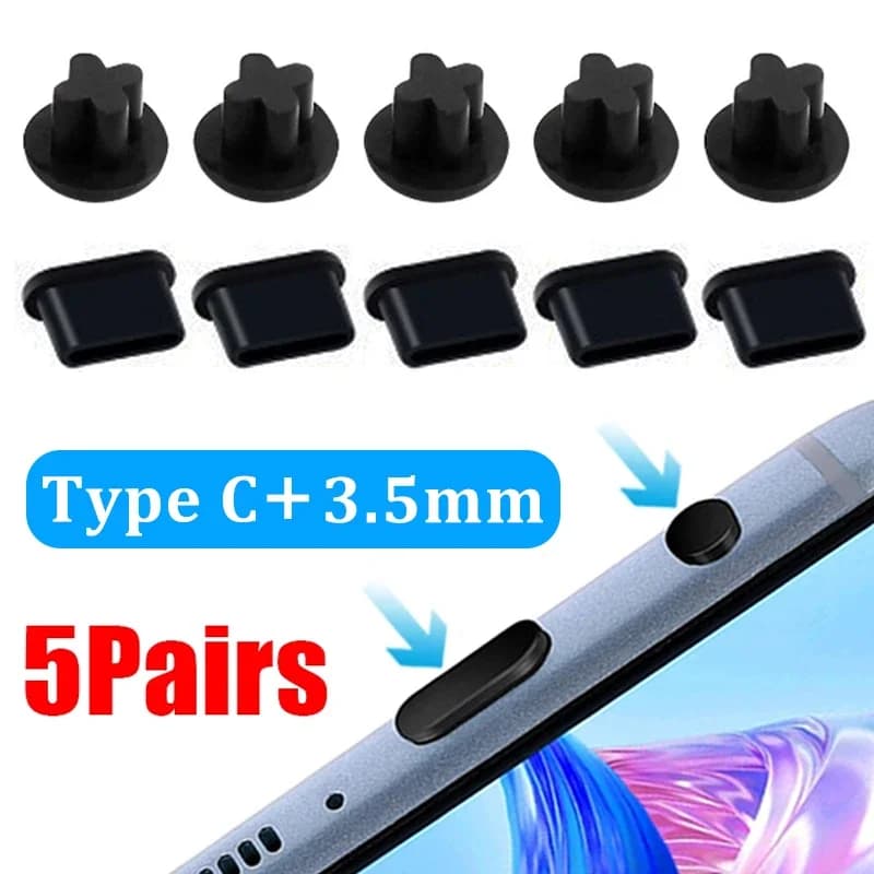 Silicone Anti-dust Plug Type C Dust Plug 3.5mm Earphone Jack Cover USB Type-C Charging Port Dust Plug For Samsung Xiaomi Huawei
