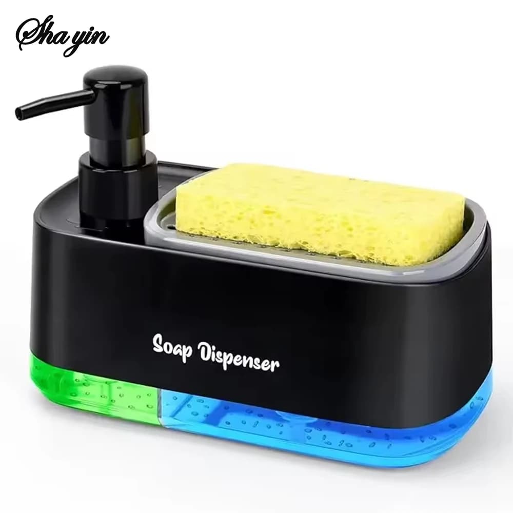 Set dispenser di sapone per mani e piatti 3 in 1 con portaspugna, doppio ripiano, lavello da cucina, pompa per sapone