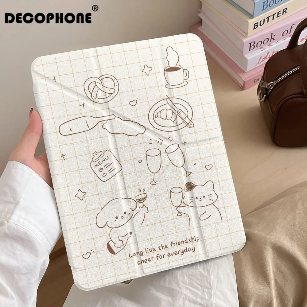 Ins Line Drawing Cat Wine Glass Tablet Case for IPad Pro 11 M2 M3 M4 M5 A16 2025 Air4 5 6 7 12.9/13/9.7/10.2/10.5/9.7inCover