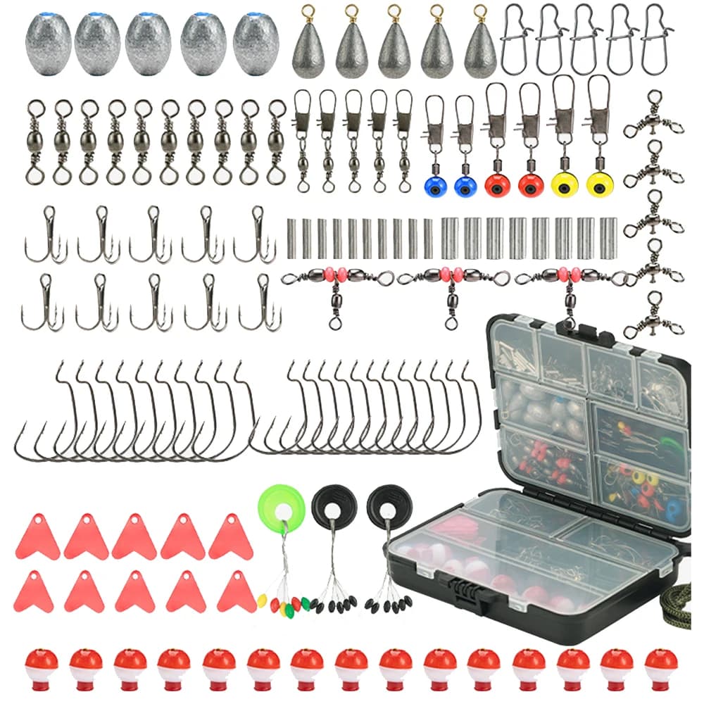 264Pcs Fishing Tackle Kit Crank Hooks Lead Sinkers Space Beads Multifunctional Freshwater Fishing Accessories with Organizer Box