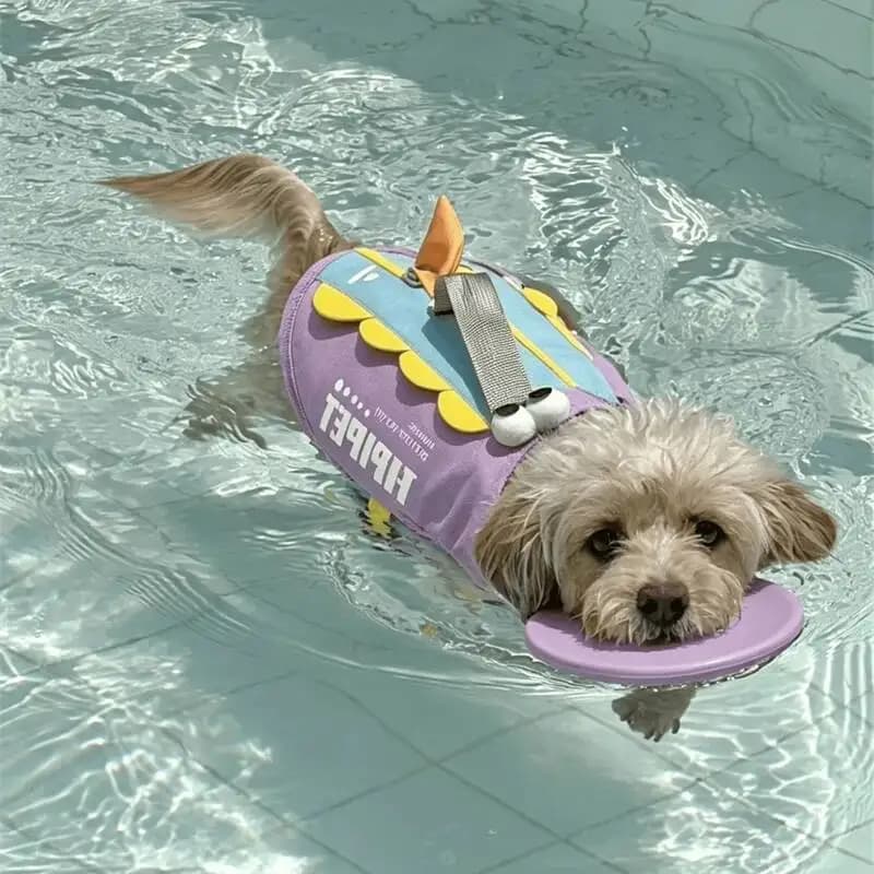 Dog Life Jacket Cute Shark Shape Head Float Anti-Choke Water High Buoyancy Swimming Vest With Top Handle For Dogs