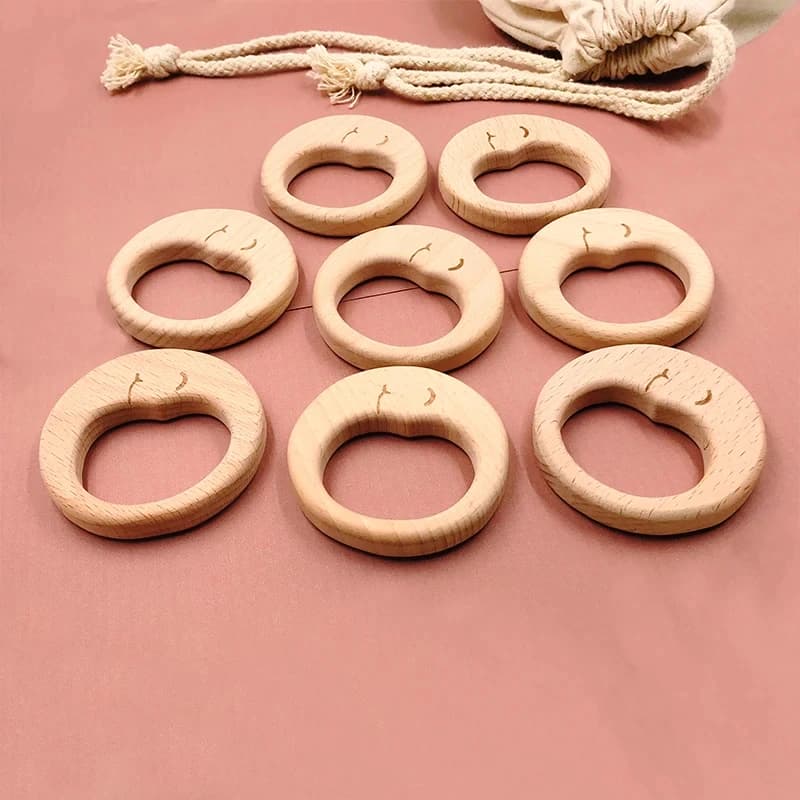 ABCPICK Wooden Beech Round Moon Toys Diy Made Wooden Ring DIY Pacifier Chain Jewelry Making Handmade Accessories