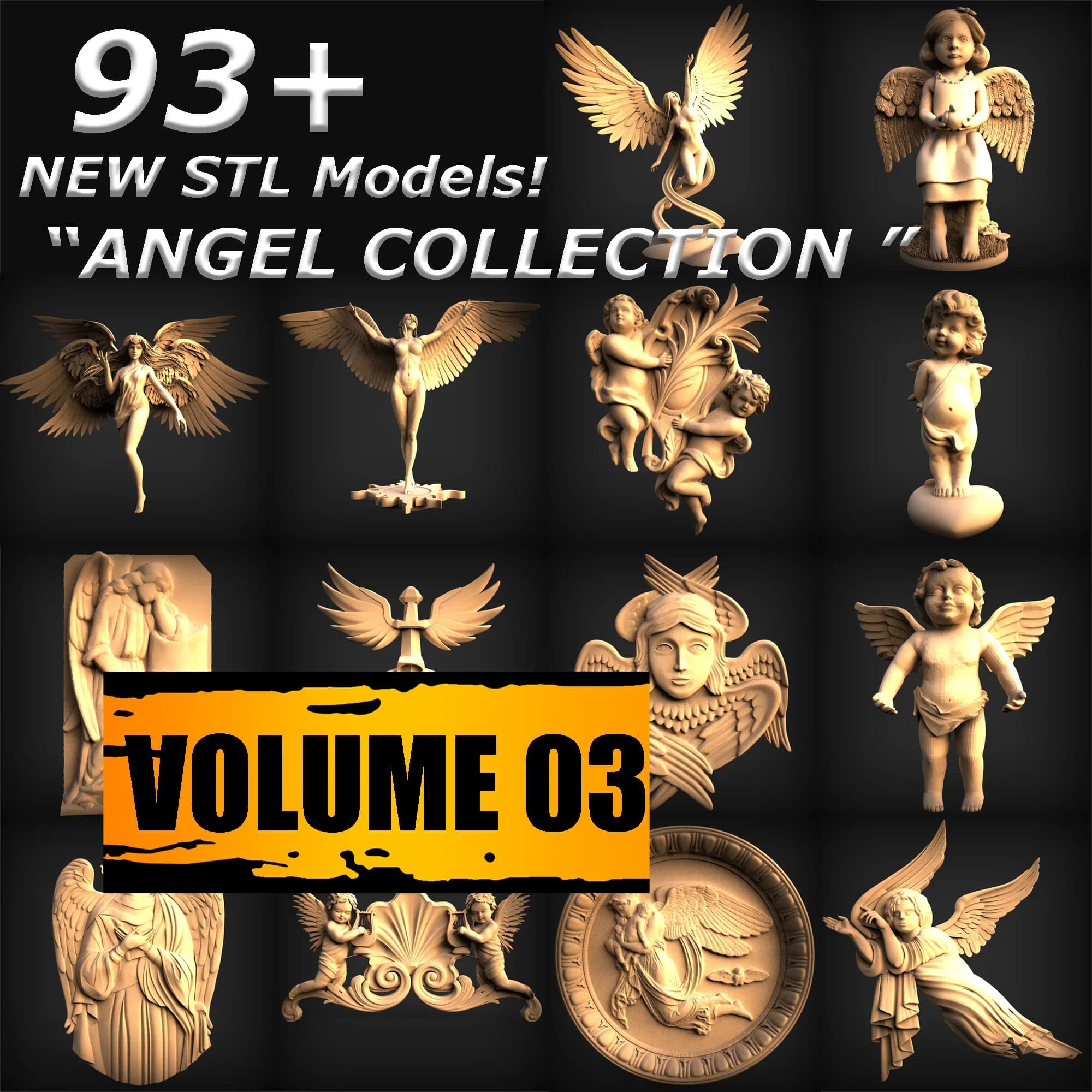 93+ Angel STL collection for 3D printers and CNC routers