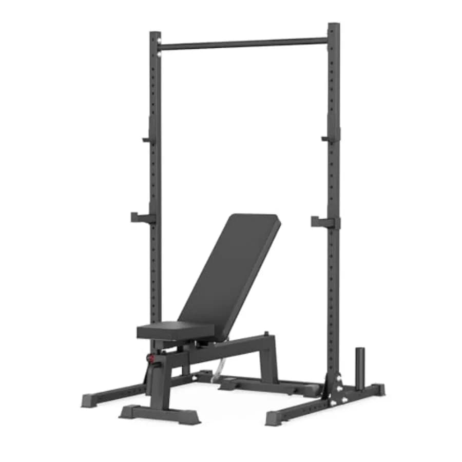 Power Cage Adjustable with Traction Bar for Home Gym, Squat Rack with 6FT 7FT Library with J-Hook, Ccity 800LB Multifunction Bench